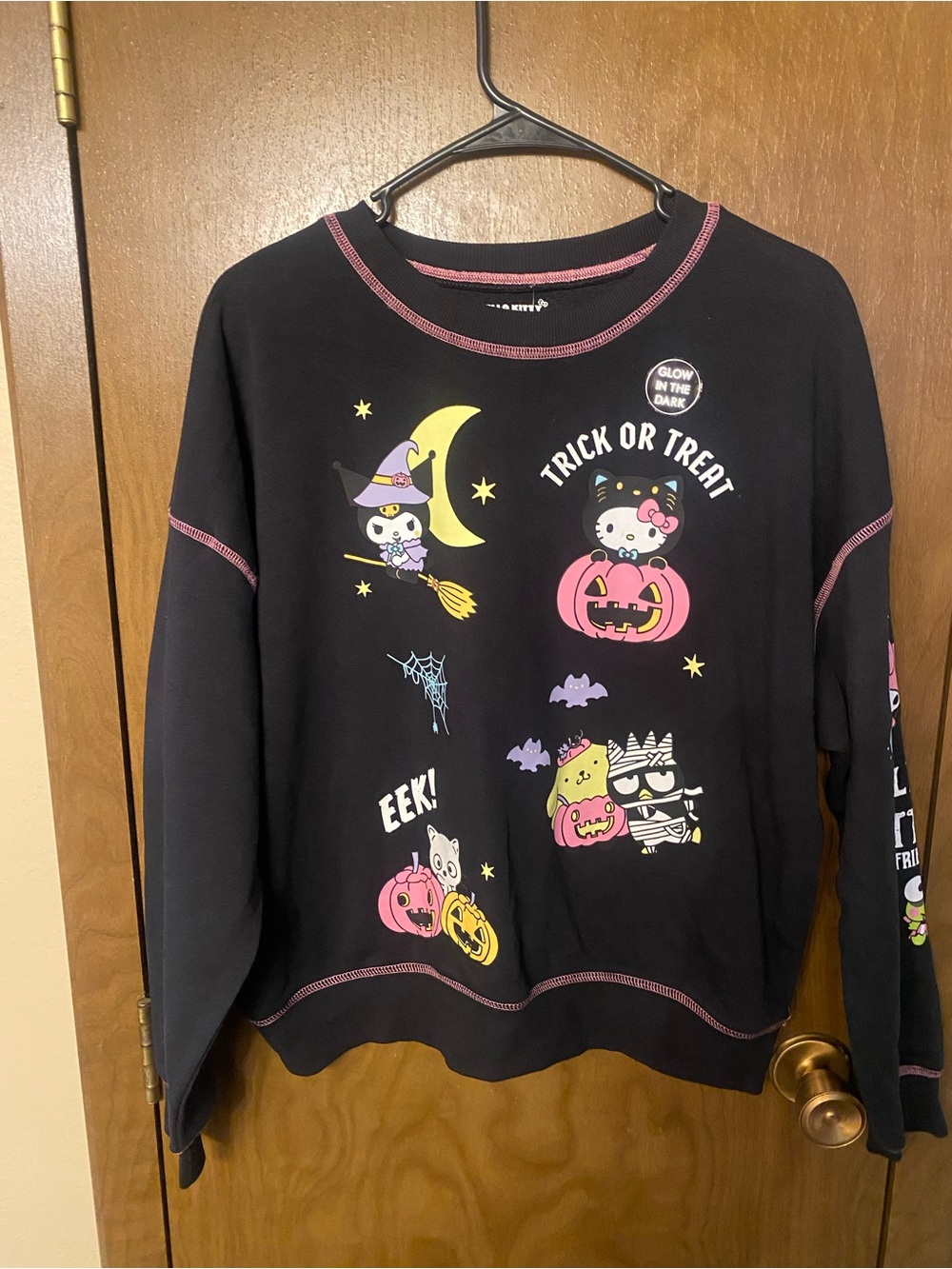 Hello Kitty Black Halloween Crewneck Sweatshirt with Pink & Yellow Accents